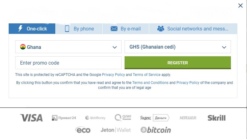 1xBet registration Ghana 